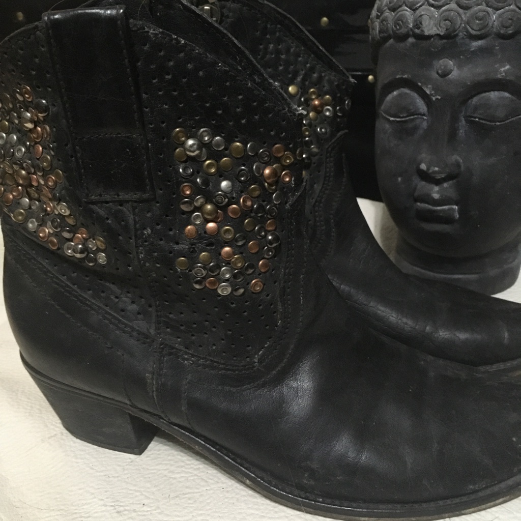 Vintage Chocolate Blue Moto. Boots Size 7.5